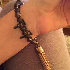 Hand beaded Browns tassel bracelet